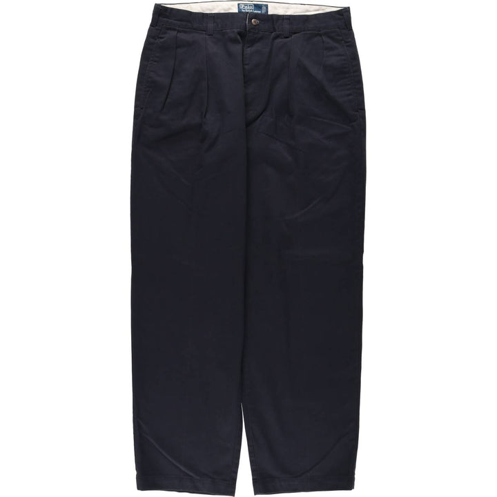 Ralph Lauren POLO by Ralph Lauren ANDREW PANT, two-pleat chino pants, men's, W35 equivalent cotton navy blue type Vintage Second Hand