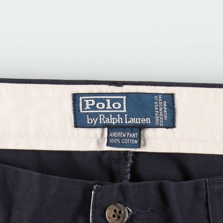 Ralph Lauren POLO by Ralph Lauren ANDREW PANT, two-pleat chino pants, men's, W35 equivalent cotton navy blue type Vintage Second Hand