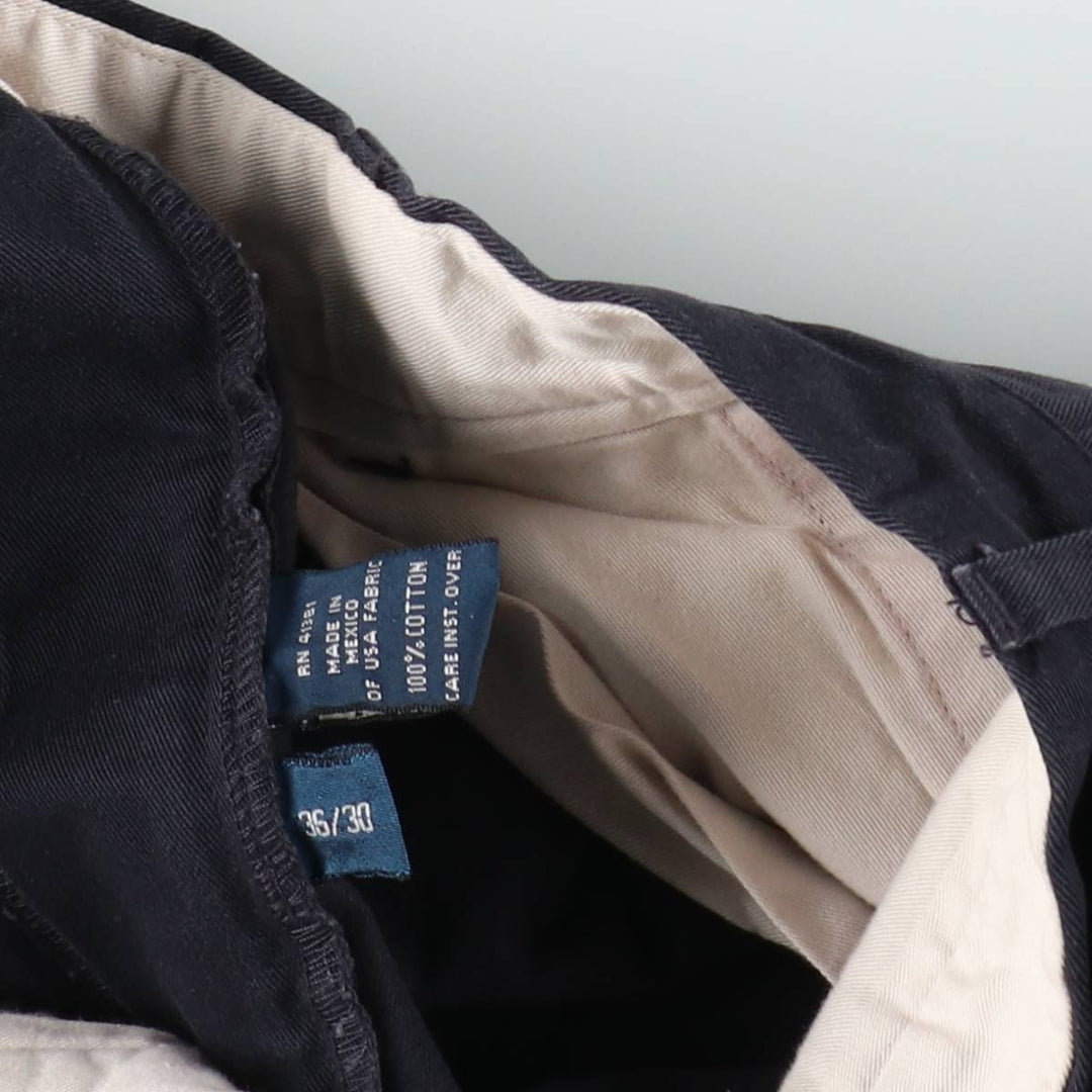 Ralph Lauren POLO by Ralph Lauren ANDREW PANT, two-pleat chino pants, men's, W35 equivalent cotton navy blue type Vintage Second Hand