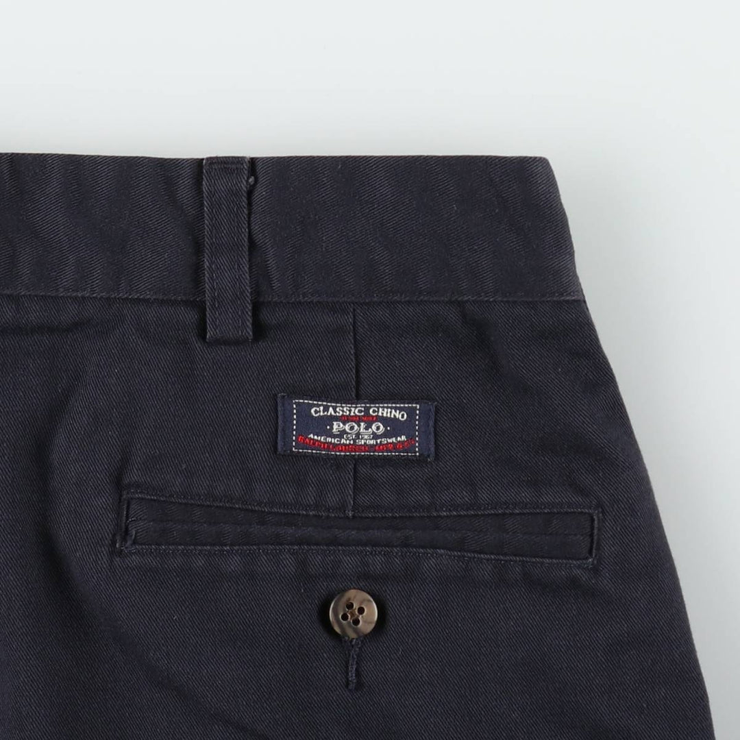 Ralph Lauren POLO by Ralph Lauren ANDREW PANT, two-pleat chino pants, men's, W35 equivalent cotton navy blue type Vintage Second Hand
