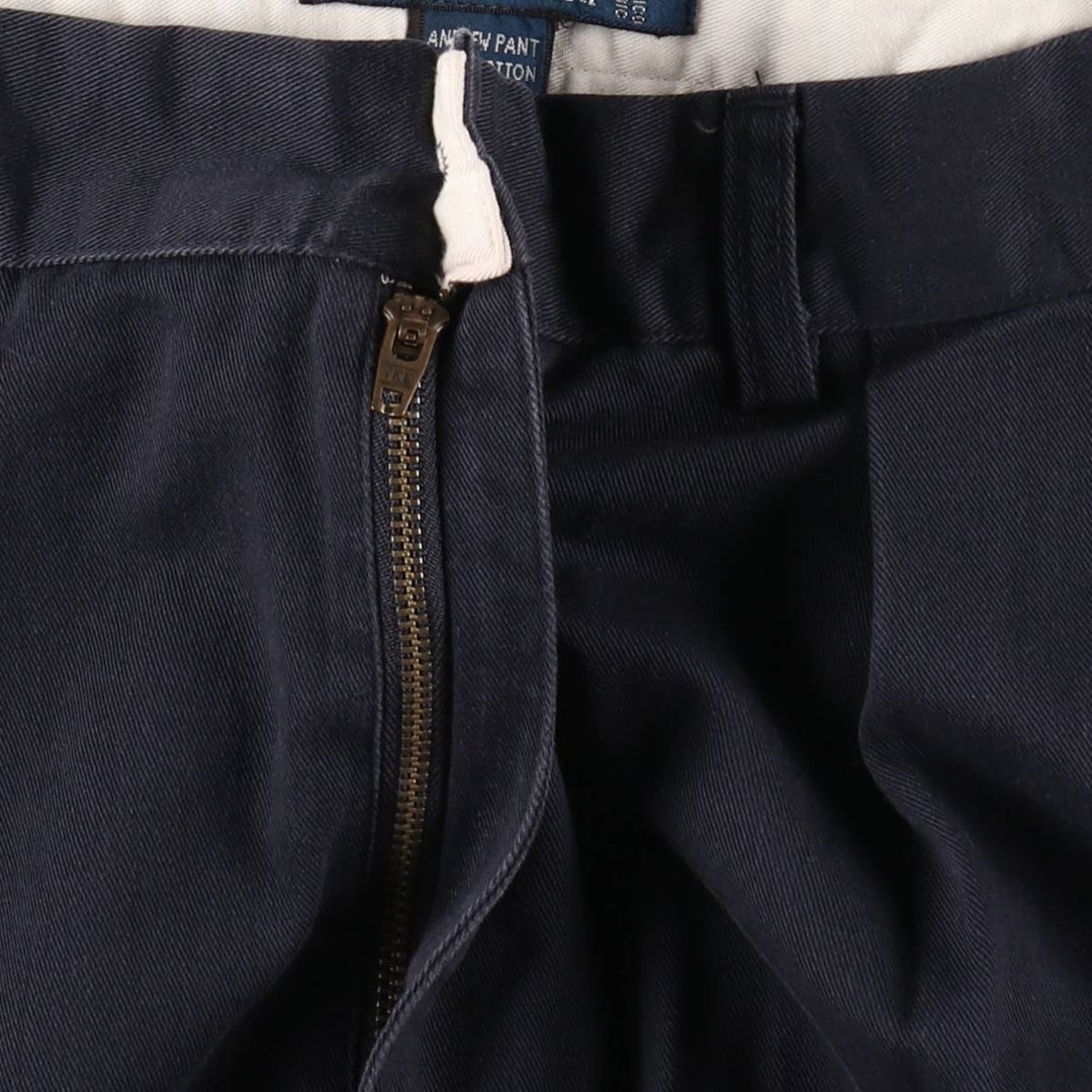 Ralph Lauren POLO by Ralph Lauren ANDREW PANT, two-pleat chino pants, men's, W35 equivalent cotton navy blue type Vintage Second Hand