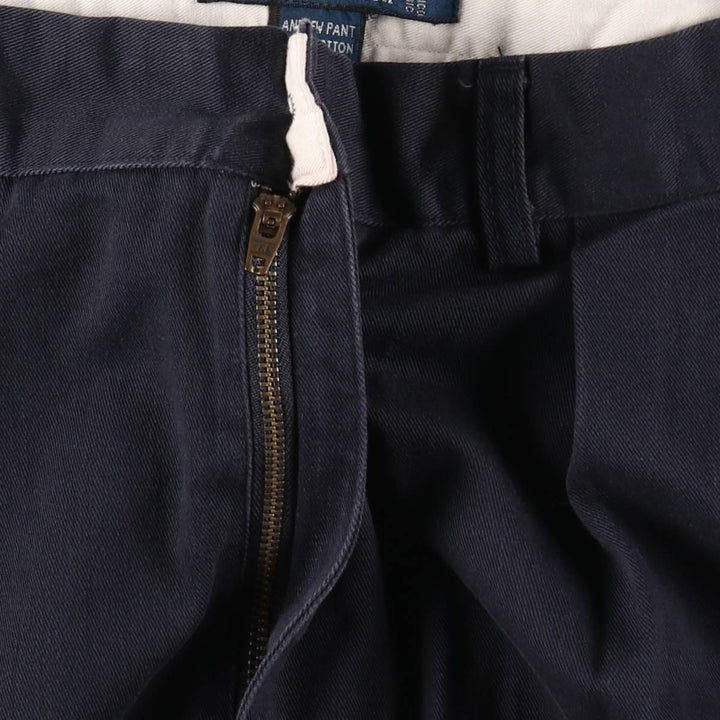 Ralph Lauren POLO by Ralph Lauren ANDREW PANT, two-pleat chino pants, men's, W35 equivalent cotton navy blue type Vintage Second Hand