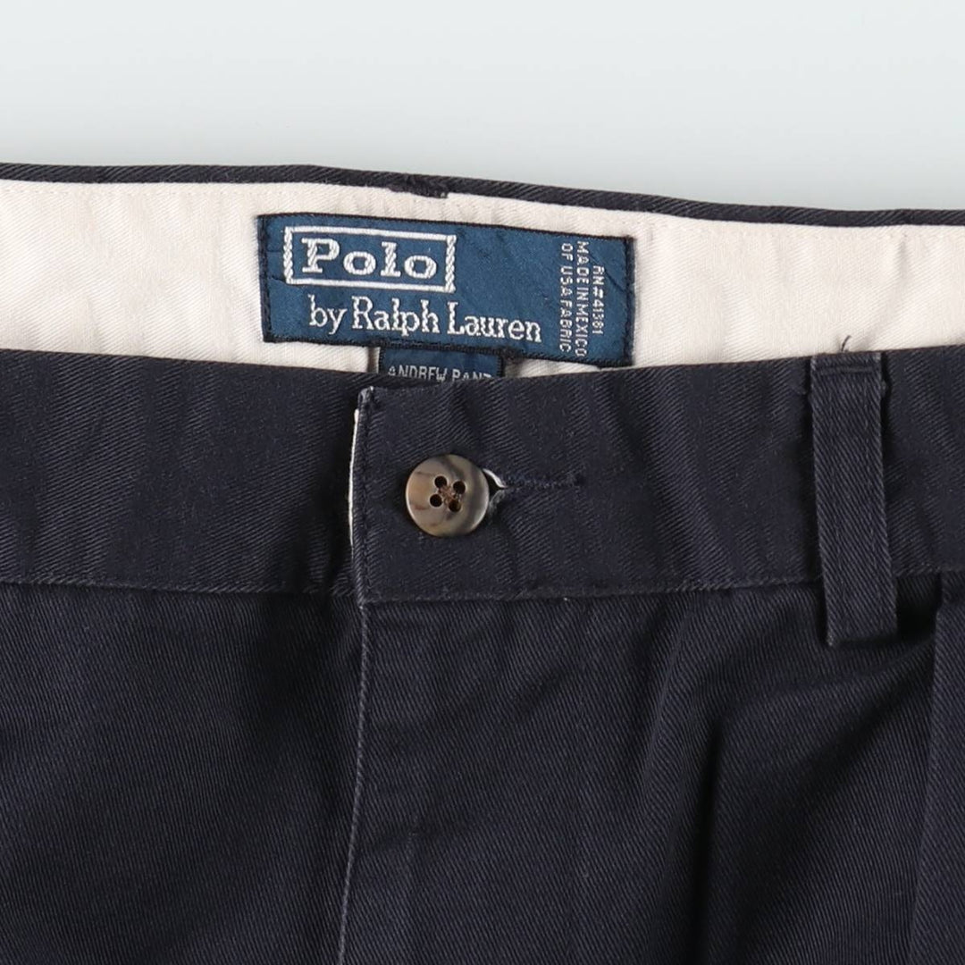 Ralph Lauren POLO by Ralph Lauren ANDREW PANT, two-pleat chino pants, men's, W35 equivalent cotton navy blue type Vintage Second Hand