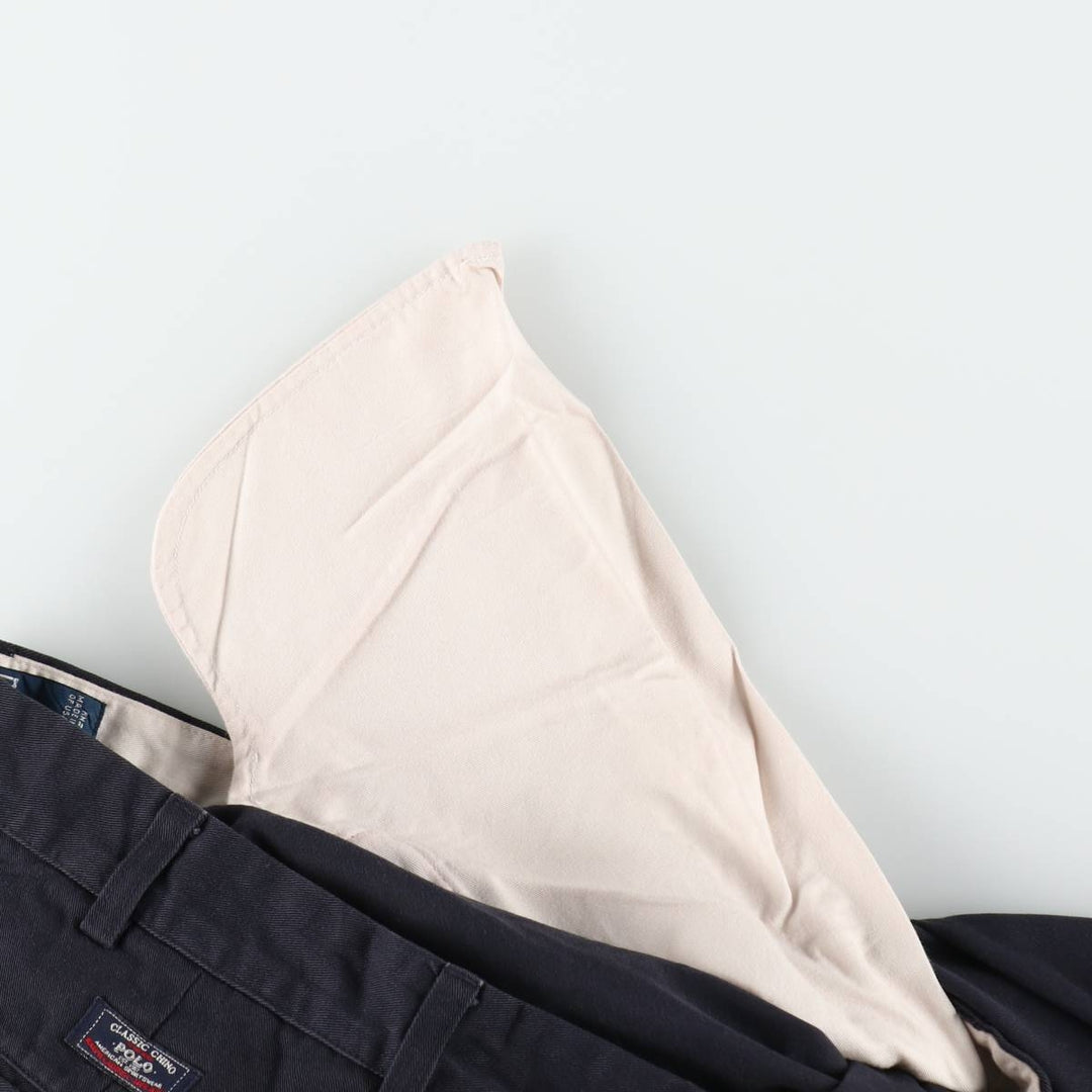 Ralph Lauren POLO by Ralph Lauren ANDREW PANT, two-pleat chino pants, men's, W35 equivalent cotton navy blue type Vintage Second Hand