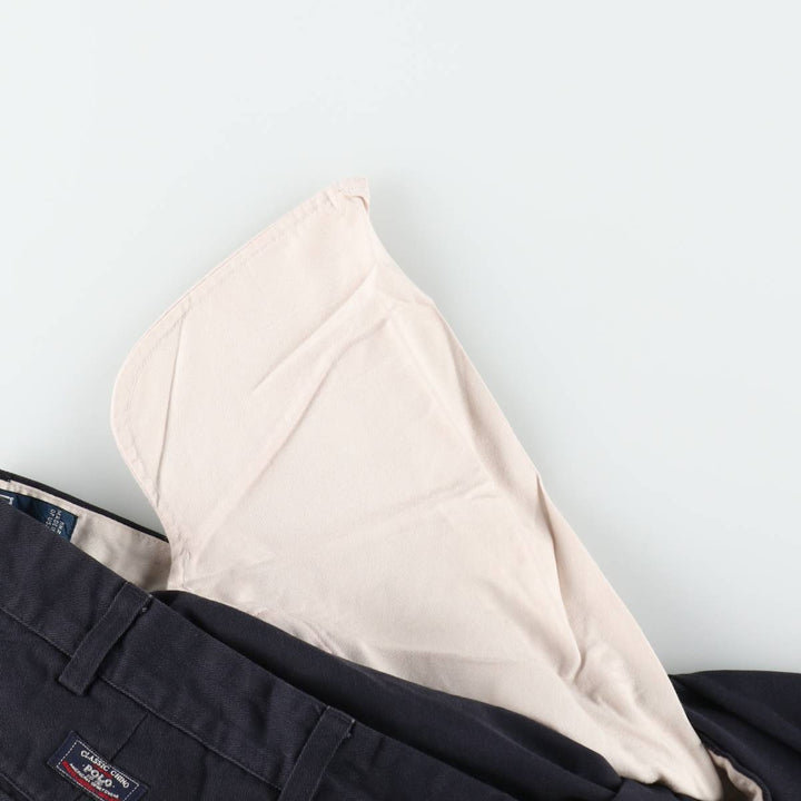 Ralph Lauren POLO by Ralph Lauren ANDREW PANT, two-pleat chino pants, men's, W35 equivalent cotton navy blue type Vintage Second Hand