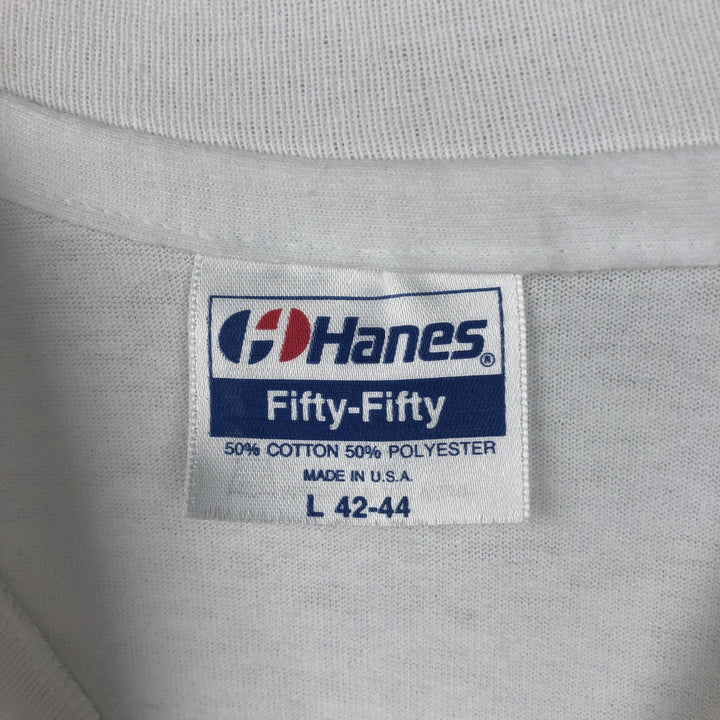 1980'S Hanes Fifty-Fifty Blue Tag DuPont Advertising T-Shirt, Made in USA, Men's Size L (approx.), Vintage cotton white type Vintage Second Hand