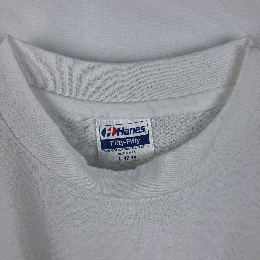 1980'S Hanes Fifty-Fifty Blue Tag DuPont Advertising T-Shirt, Made in USA, Men's Size L (approx.), Vintage cotton white type Vintage Second Hand