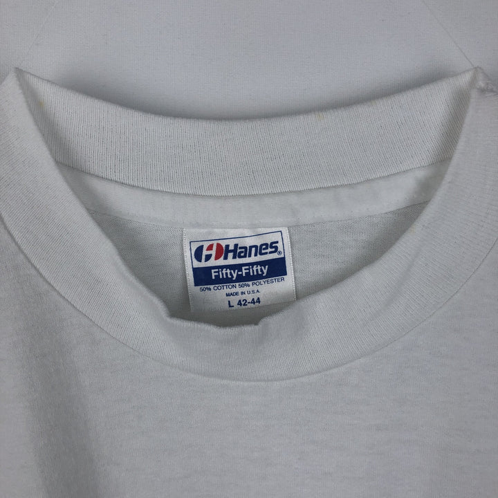 1980'S Hanes Fifty-Fifty Blue Tag DuPont Advertising T-Shirt, Made in USA, Men's Size L (approx.), Vintage cotton white type Vintage Second Hand