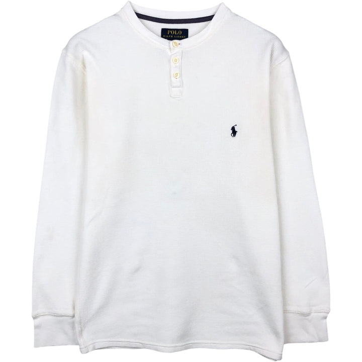 Ralph Lauren POLO RALPH LAUREN Henley Neck Thermal Long-Sleeve T-Shirt, Waffle Knit, Men's Size M (approx.) cotton white type Vintage Second Hand