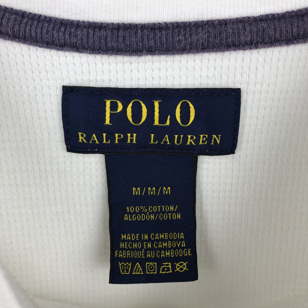 Ralph Lauren POLO RALPH LAUREN Henley Neck Thermal Long-Sleeve T-Shirt, Waffle Knit, Men's Size M (approx.) cotton white type Vintage Second Hand