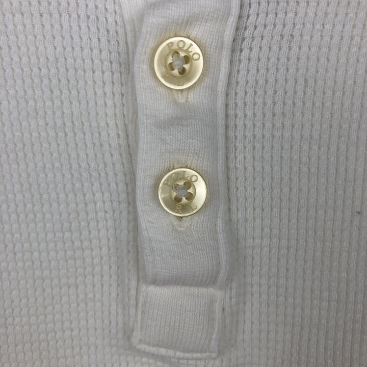 Ralph Lauren POLO RALPH LAUREN Henley Neck Thermal Long-Sleeve T-Shirt, Waffle Knit, Men's Size M (approx.) cotton white type Vintage Second Hand