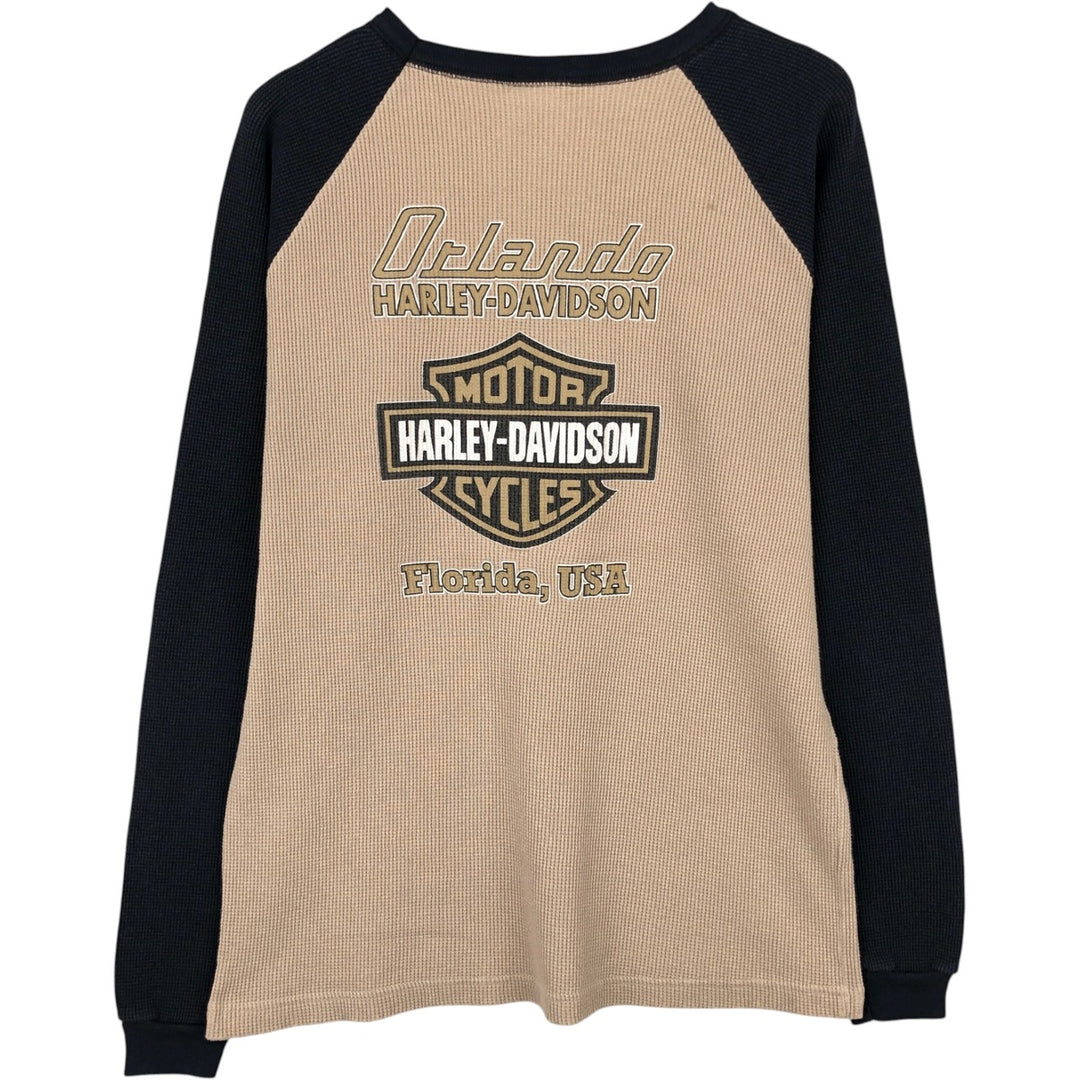 2000'S Harley-Davidson Motorcycle Thermal Long-Sleeve T-Shirt (Waffle Pattern), Men's Size M (approx.) cotton Beige type Vintage Second Hand