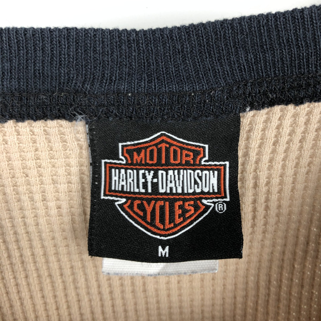 2000'S Harley-Davidson Motorcycle Thermal Long-Sleeve T-Shirt (Waffle Pattern), Men's Size M (approx.) cotton Beige type Vintage Second Hand