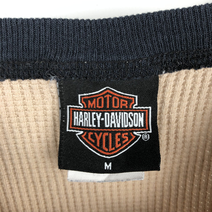2000'S Harley-Davidson Motorcycle Thermal Long-Sleeve T-Shirt (Waffle Pattern), Men's Size M (approx.) cotton Beige type Vintage Second Hand
