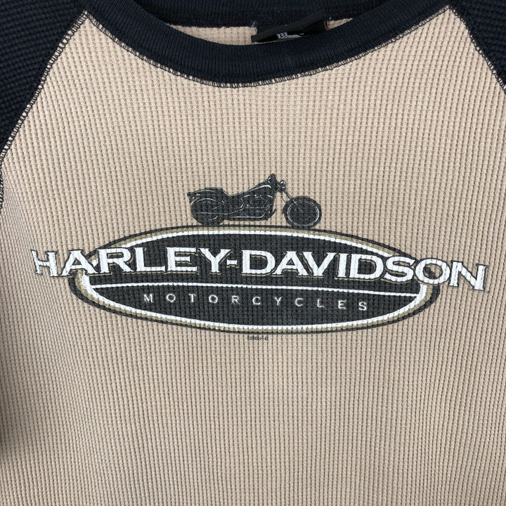 2000'S Harley-Davidson Motorcycle Thermal Long-Sleeve T-Shirt (Waffle Pattern), Men's Size M (approx.) cotton Beige type Vintage Second Hand