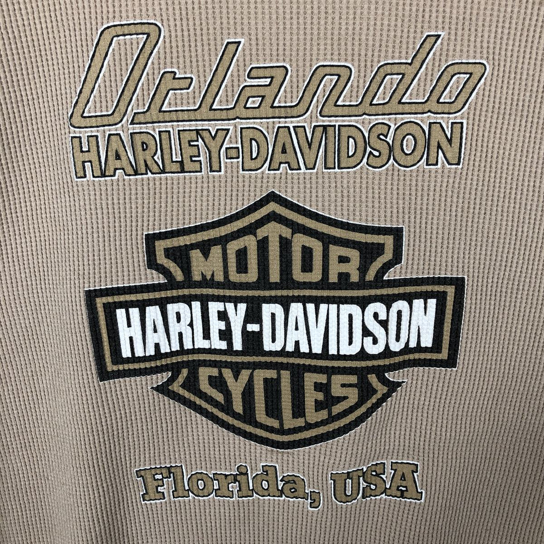 2000'S Harley-Davidson Motorcycle Thermal Long-Sleeve T-Shirt (Waffle Pattern), Men's Size M (approx.) cotton Beige type Vintage Second Hand