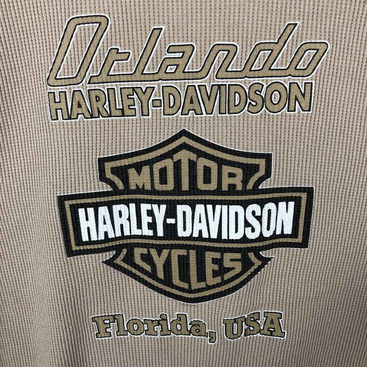 2000'S Harley-Davidson Motorcycle Thermal Long-Sleeve T-Shirt (Waffle Pattern), Men's Size M (approx.) cotton Beige type Vintage Second Hand