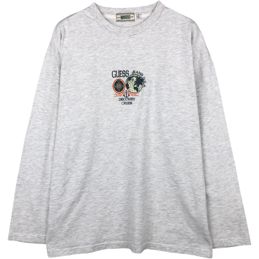 90'S Guess Long-Sleeve T-Shirt, Men's Size L (Equivalent), Vintage cotton pale white type Vintage Second Hand