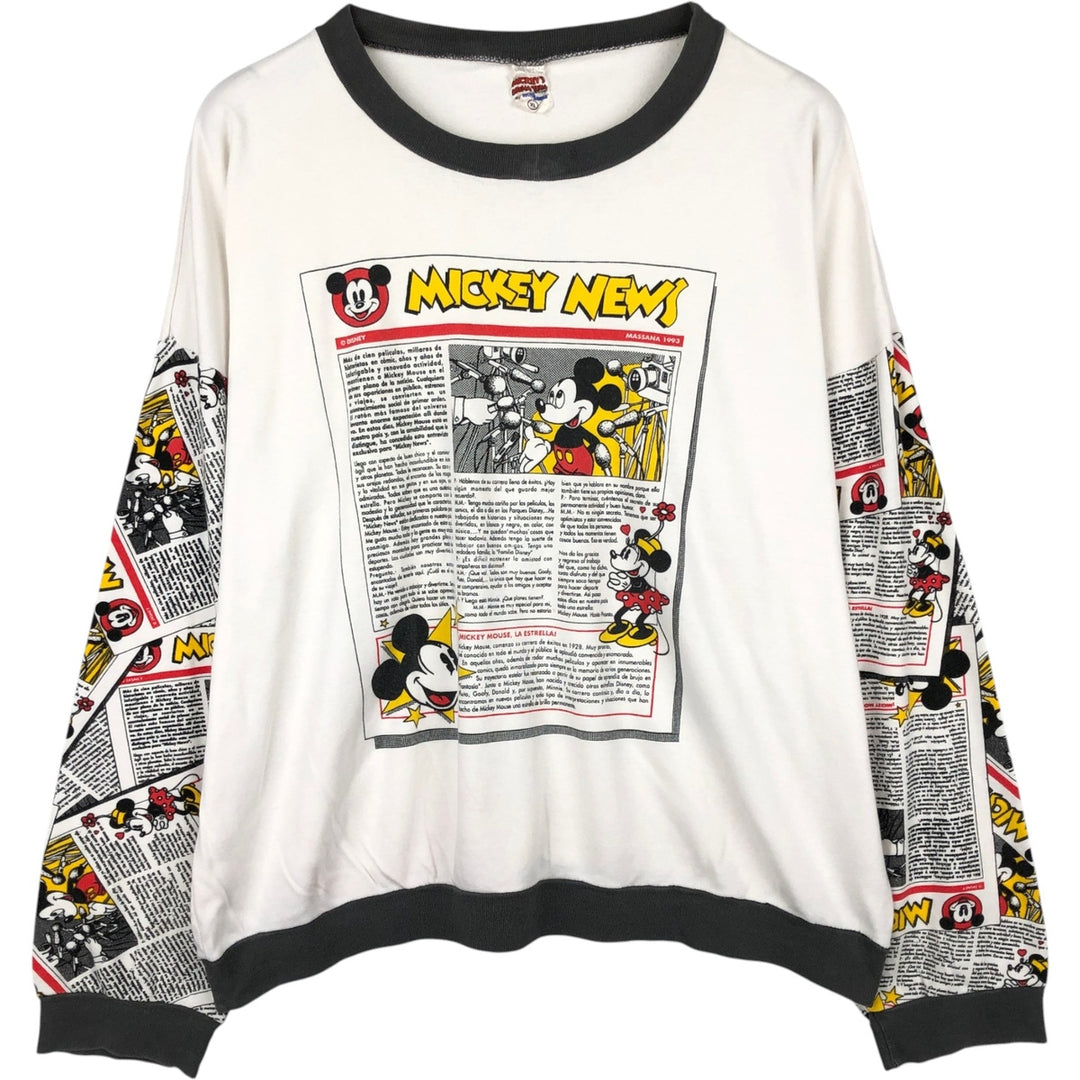 90'S MICKEY'S DREAM TEAM Mickey Mouse Character Print Long-Sleeve T-Shirt, Men's XL (Equivalent), Vintage cotton white type Vintage Second Hand