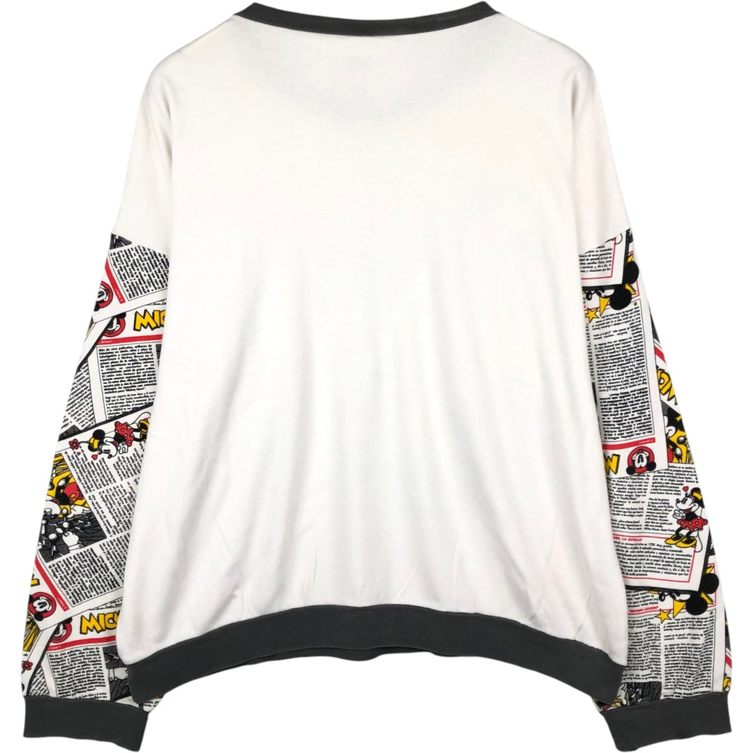 90'S MICKEY'S DREAM TEAM Mickey Mouse Character Print Long-Sleeve T-Shirt, Men's XL (Equivalent), Vintage cotton white type Vintage Second Hand