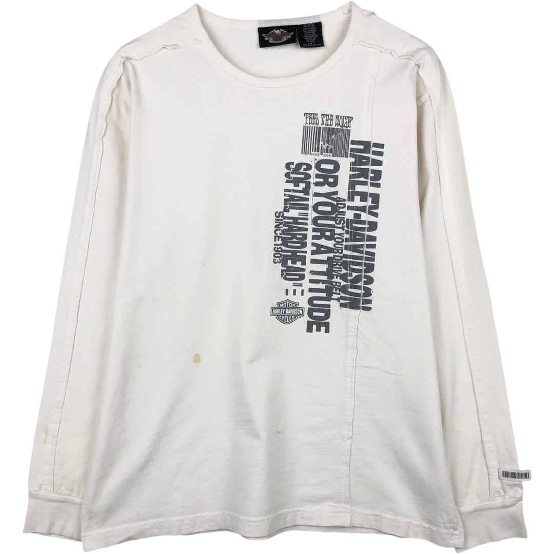 Harley-Davidson Motorcycle Long-Sleeve T-Shirt, Made in USA, Men's Size L (approx.) cotton white type Vintage Second Hand