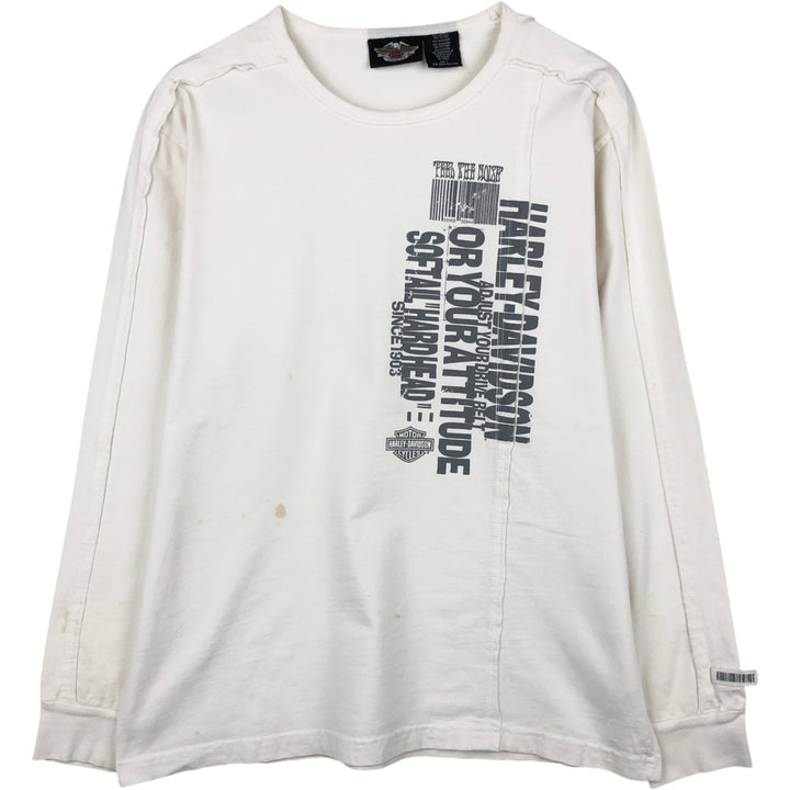 Harley-Davidson Motorcycle Long-Sleeve T-Shirt, Made in USA, Men's Size L (approx.) cotton white type Vintage Second Hand
