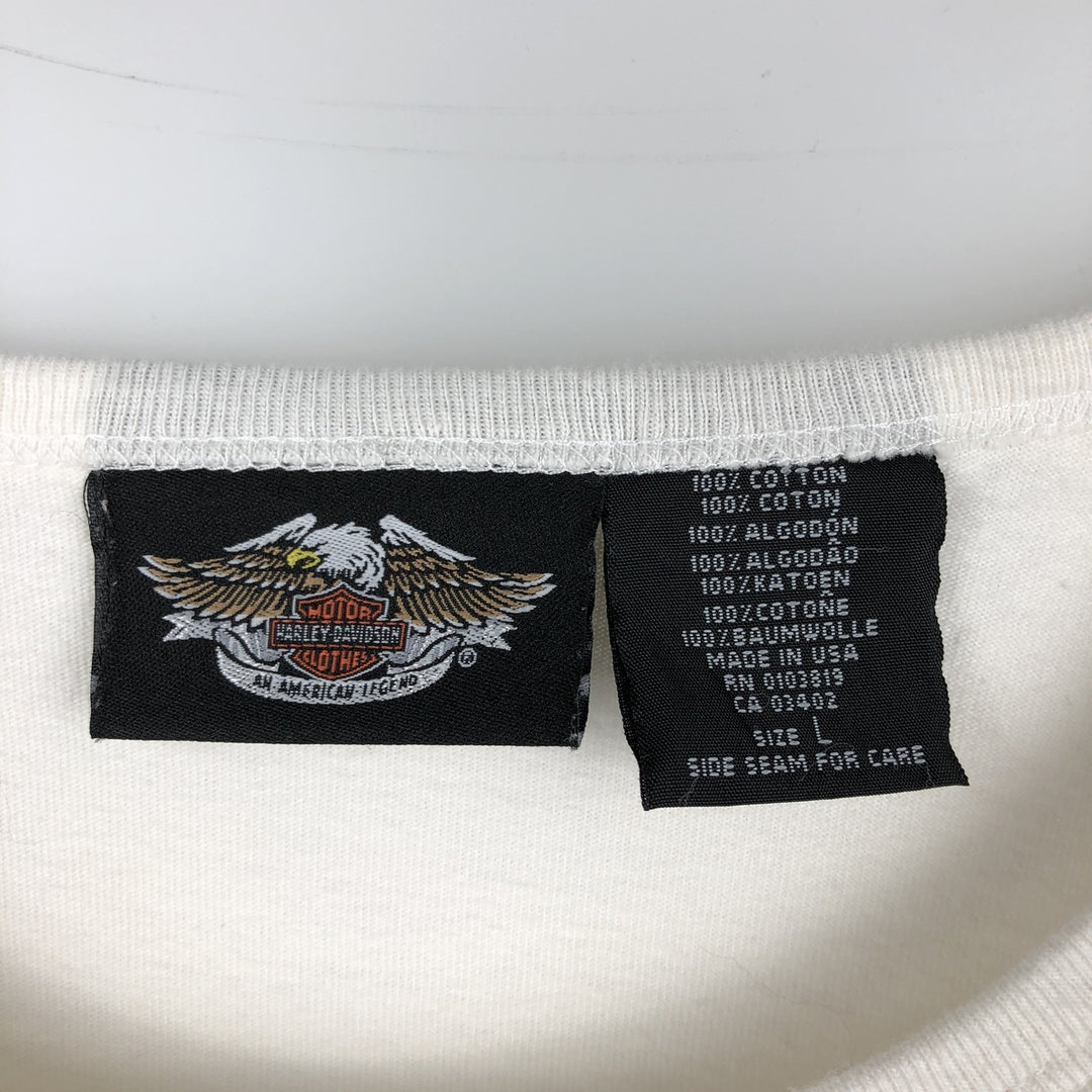 Harley-Davidson Motorcycle Long-Sleeve T-Shirt, Made in USA, Men's Size L (approx.) cotton white type Vintage Second Hand