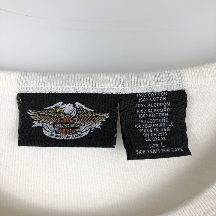 Harley-Davidson Motorcycle Long-Sleeve T-Shirt, Made in USA, Men's Size L (approx.) cotton white type Vintage Second Hand
