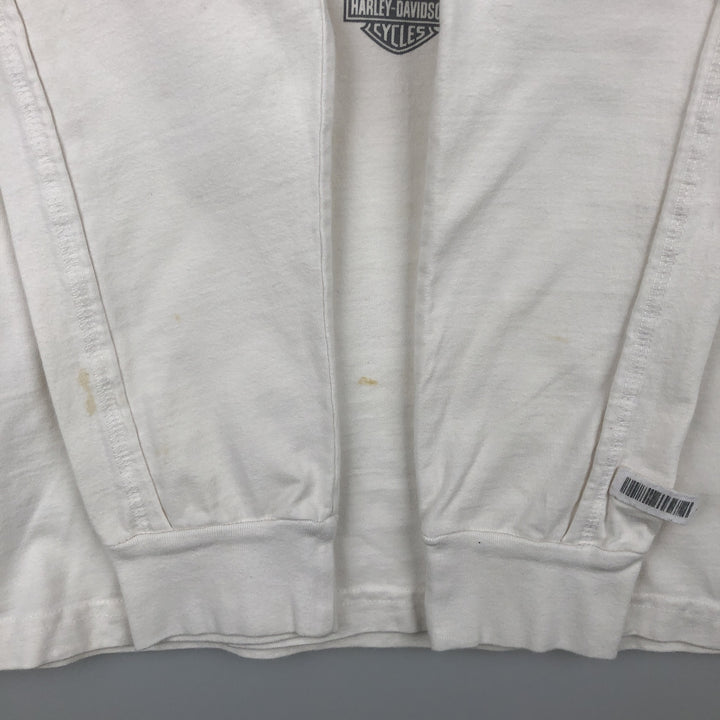 Harley-Davidson Motorcycle Long-Sleeve T-Shirt, Made in USA, Men's Size L (approx.) cotton white type Vintage Second Hand
