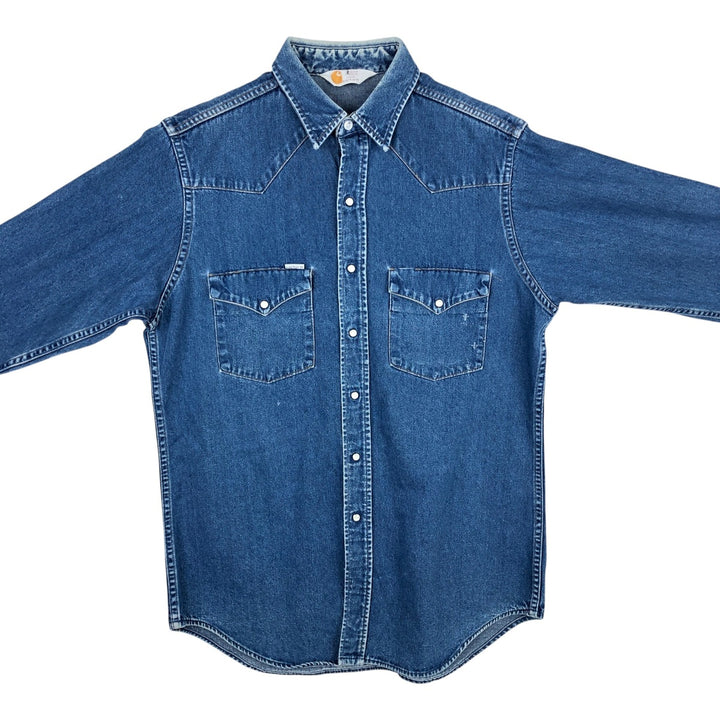 Carhartt Long-Sleeve Western Shirt, Men's Size L (approx.) unclear blue type Vintage Second Hand
