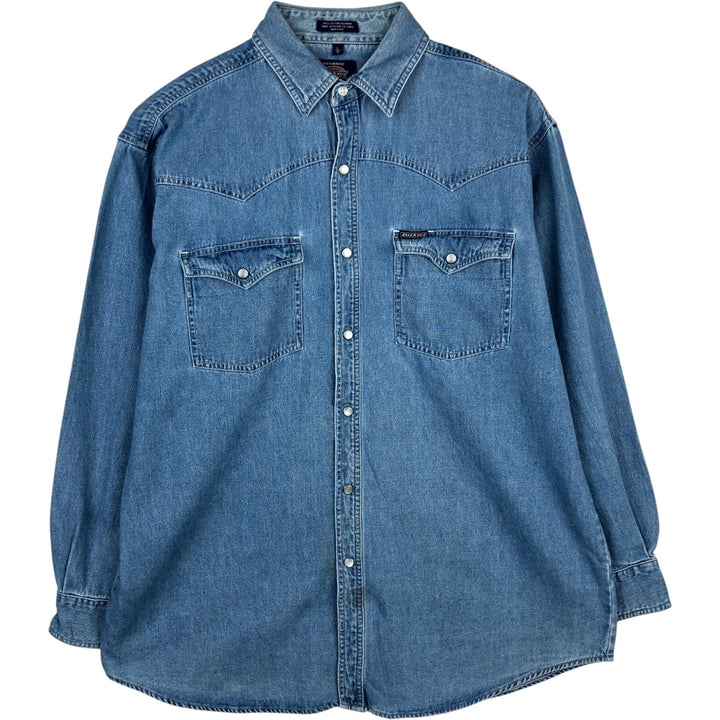Dickies Authentic Long-Sleeve Western Shirt, Men's Size L (approx.) cotton blue type Vintage Second Hand