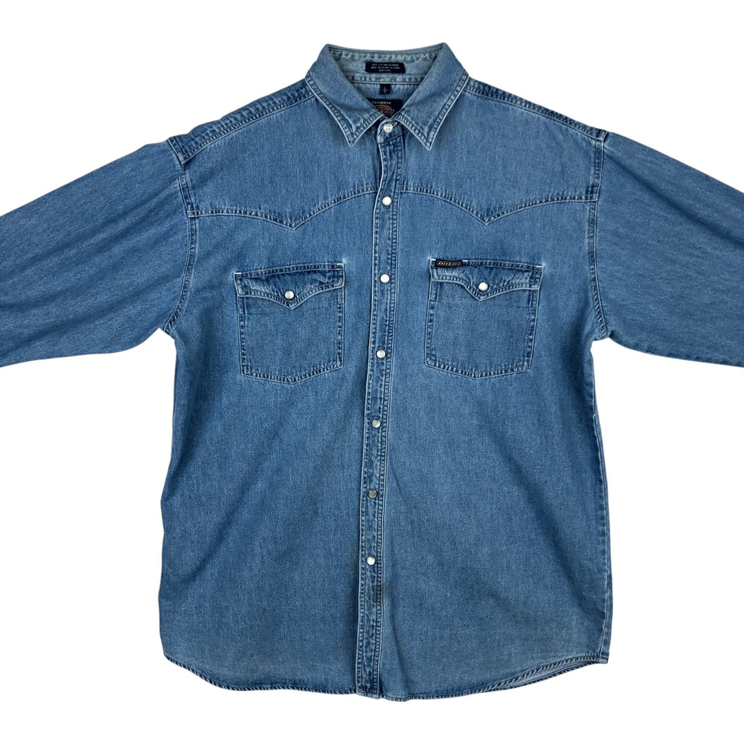 Dickies Authentic Long-Sleeve Western Shirt, Men's Size L (approx.) cotton blue type Vintage Second Hand