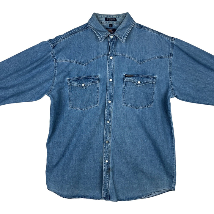 Dickies Authentic Long-Sleeve Western Shirt, Men's Size L (approx.) cotton blue type Vintage Second Hand