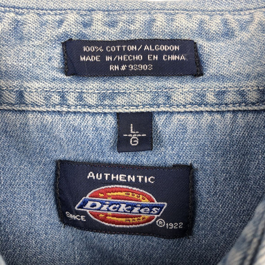 Dickies Authentic Long-Sleeve Western Shirt, Men's Size L (approx.) cotton blue type Vintage Second Hand