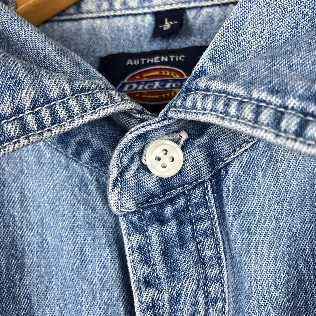 Dickies Authentic Long-Sleeve Western Shirt, Men's Size L (approx.) cotton blue type Vintage Second Hand