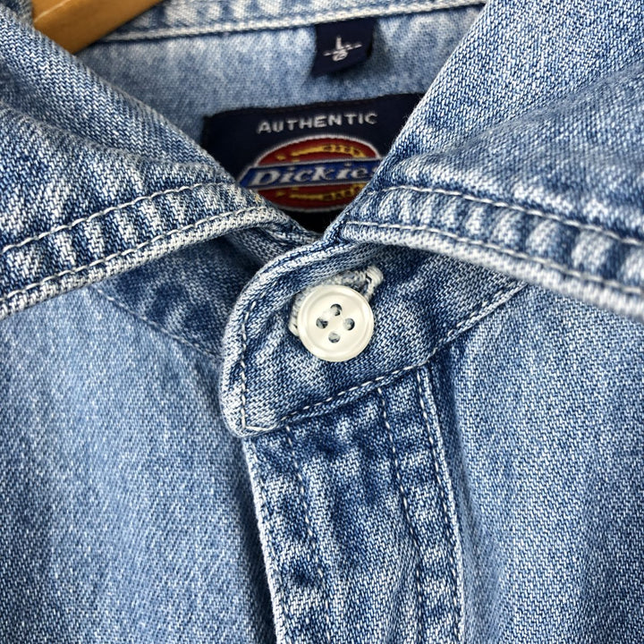 Dickies Authentic Long-Sleeve Western Shirt, Men's Size L (approx.) cotton blue type Vintage Second Hand