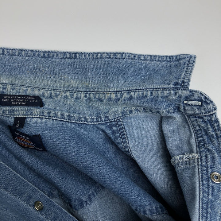Dickies Authentic Long-Sleeve Western Shirt, Men's Size L (approx.) cotton blue type Vintage Second Hand