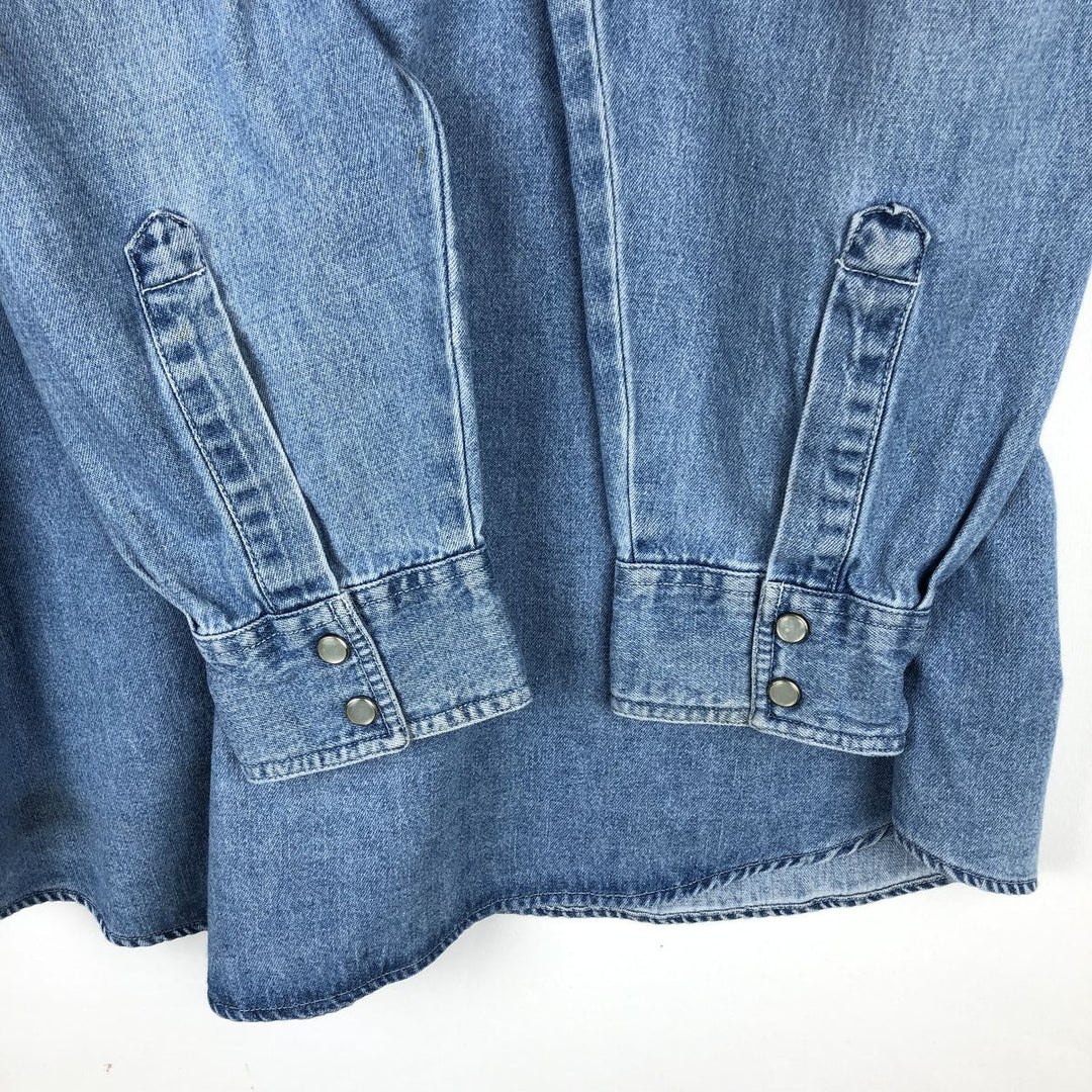 Dickies Authentic Long-Sleeve Western Shirt, Men's Size L (approx.) cotton blue type Vintage Second Hand