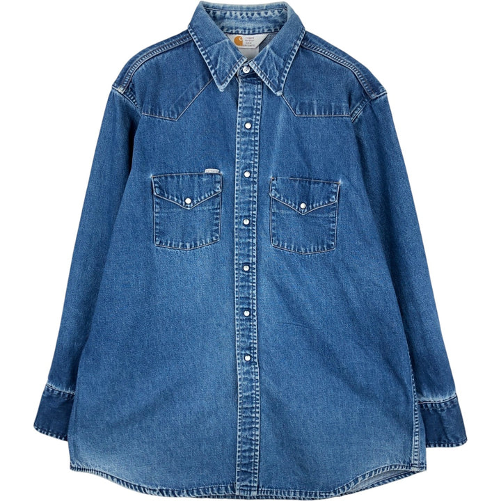 Carhartt plain long-sleeved Western shirt, men's size XL. unclear blue type Vintage Second Hand