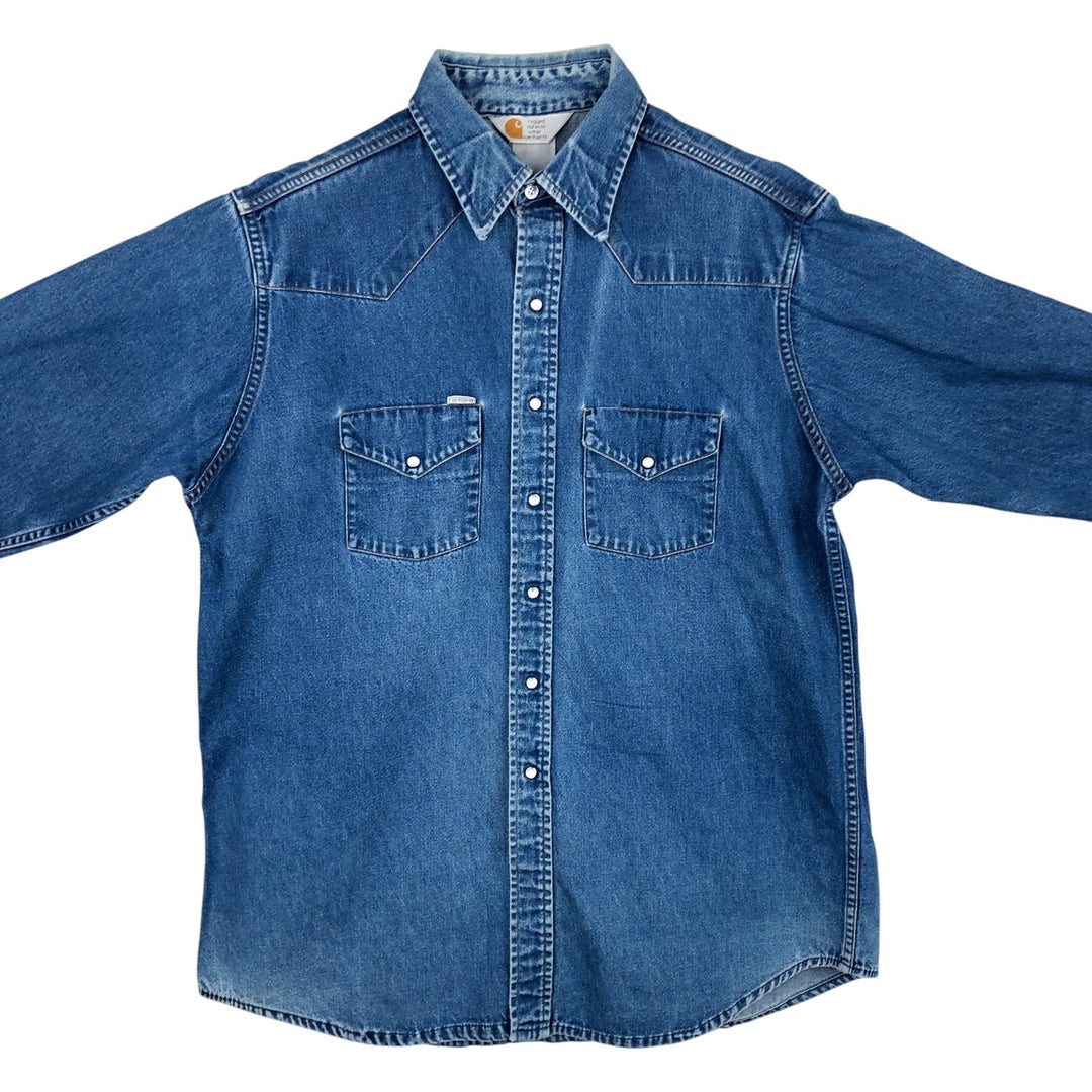 Carhartt plain long-sleeved Western shirt, men's size XL. unclear blue type Vintage Second Hand