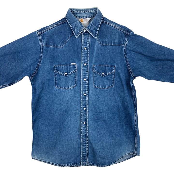 Carhartt plain long-sleeved Western shirt, men's size XL. unclear blue type Vintage Second Hand