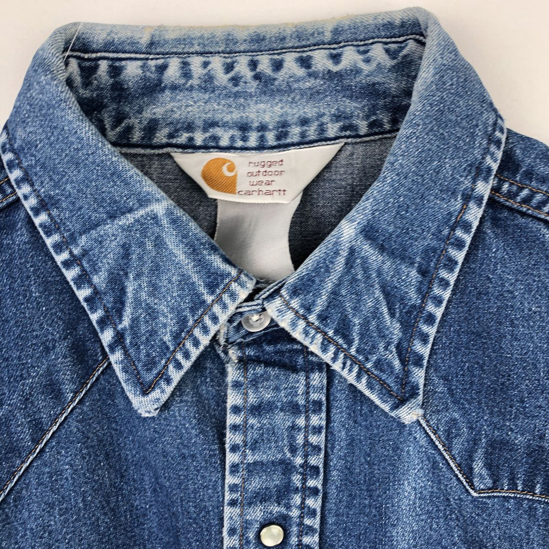 Carhartt plain long-sleeved Western shirt, men's size XL. unclear blue type Vintage Second Hand