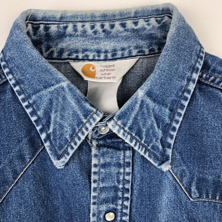 Carhartt plain long-sleeved Western shirt, men's size XL. unclear blue type Vintage Second Hand