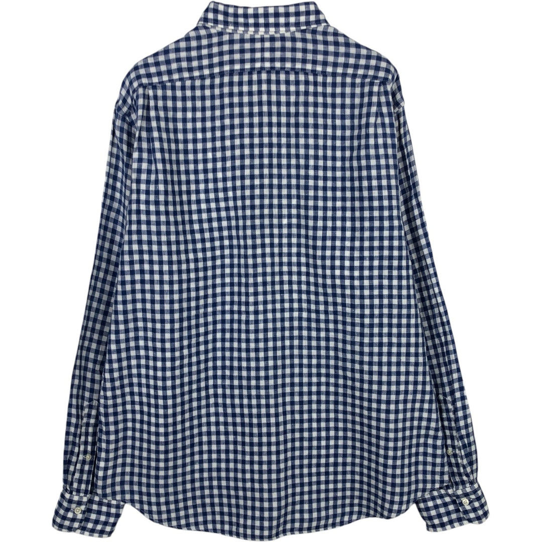 Ralph Lauren POLO RALPH LAUREN SLIM FIT Check Pattern Gingham Check Long Sleeve Linen Shirt (Men's XXL equivalent) linen blue type Vintage Second Hand