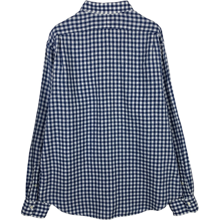 Ralph Lauren POLO RALPH LAUREN SLIM FIT Check Pattern Gingham Check Long Sleeve Linen Shirt (Men's XXL equivalent) linen blue type Vintage Second Hand