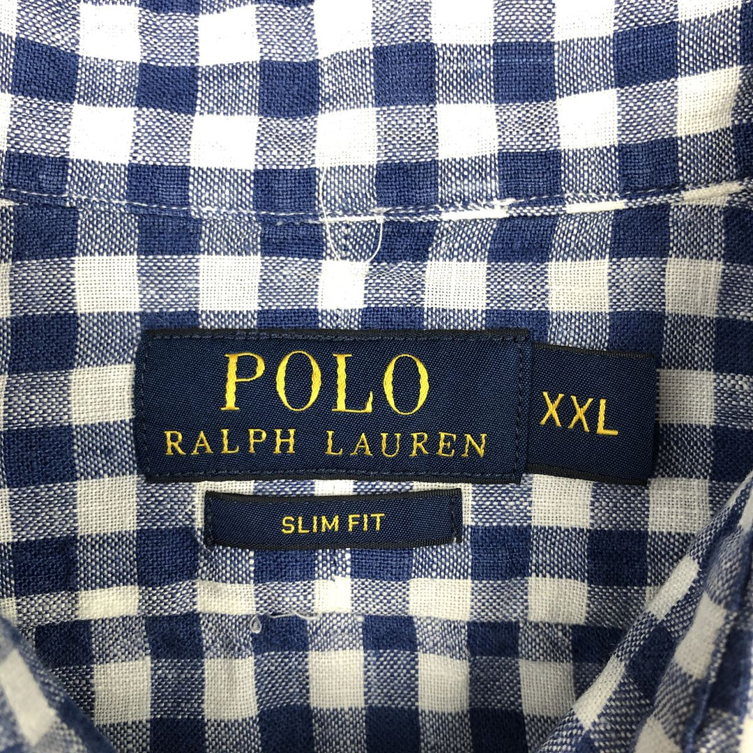 Ralph Lauren POLO RALPH LAUREN SLIM FIT Check Pattern Gingham Check Long Sleeve Linen Shirt (Men's XXL equivalent) linen blue type Vintage Second Hand