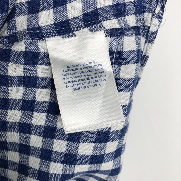 Ralph Lauren POLO RALPH LAUREN SLIM FIT Check Pattern Gingham Check Long Sleeve Linen Shirt (Men's XXL equivalent) linen blue type Vintage Second Hand