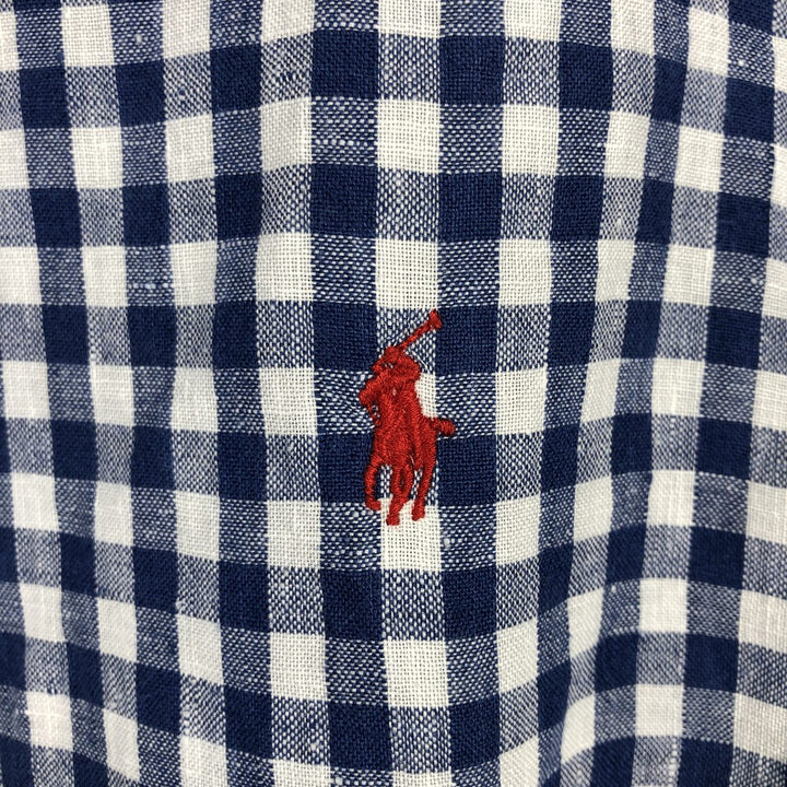 Ralph Lauren POLO RALPH LAUREN SLIM FIT Check Pattern Gingham Check Long Sleeve Linen Shirt (Men's XXL equivalent) linen blue type Vintage Second Hand