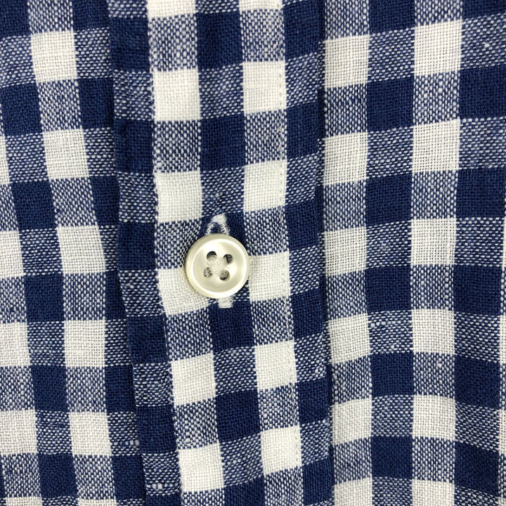 Ralph Lauren POLO RALPH LAUREN SLIM FIT Check Pattern Gingham Check Long Sleeve Linen Shirt (Men's XXL equivalent) linen blue type Vintage Second Hand