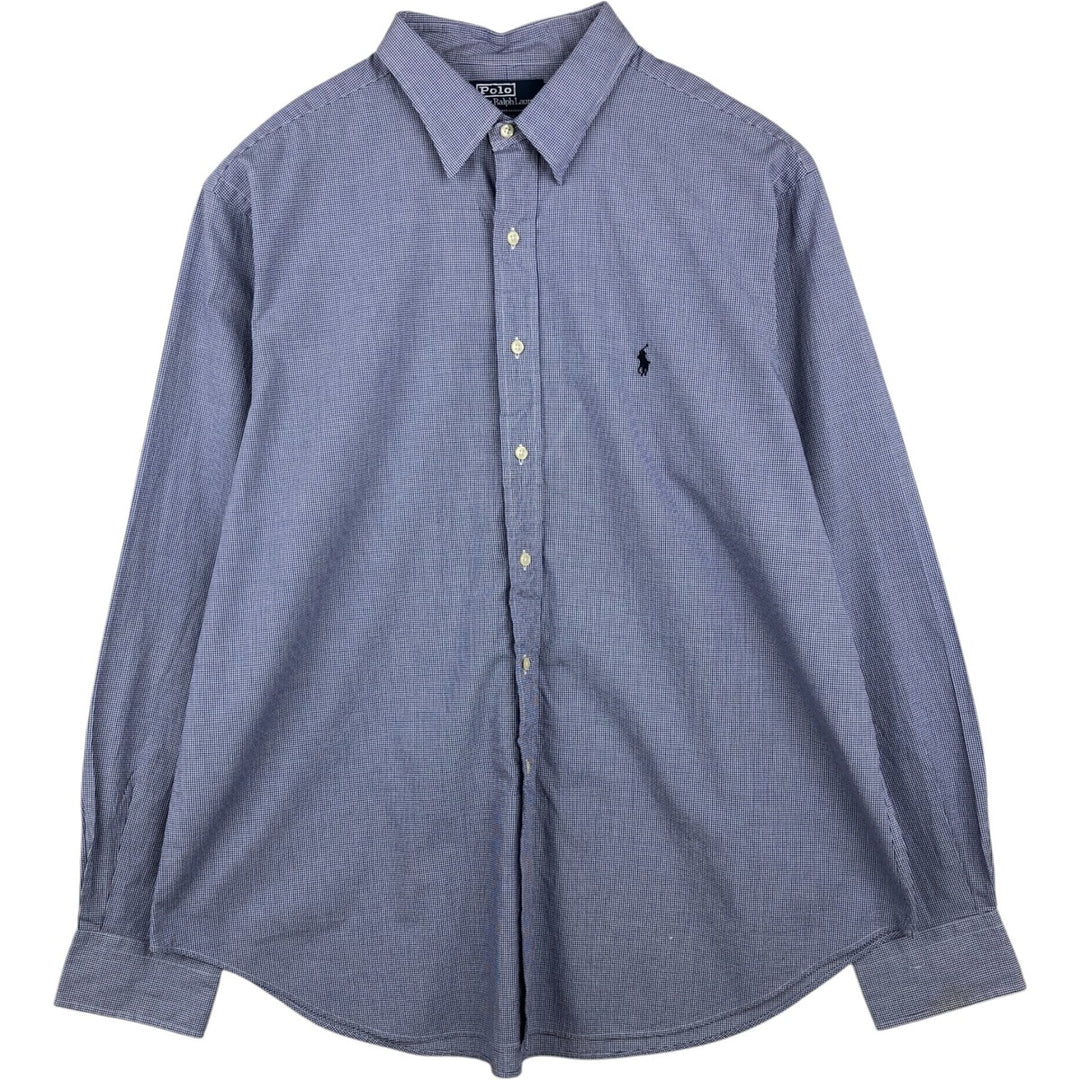 Ralph Lauren ANDREW Gingham Check Long-Sleeve Cotton Check Shirt, Men's Size XL (approx.) cotton navy blue type Vintage Second Hand